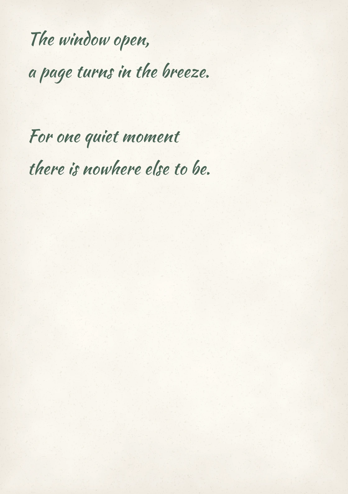 Complete original poem in Kaushan Script on subtly aged paper with dark green ink