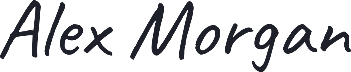 Alex Morgan in Caveat calligraphy for an email signature