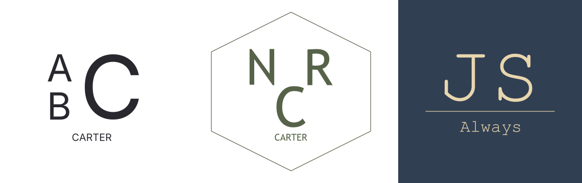 A modern family crest, geometric badge, and dark named monogram