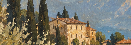 Original PDF compression detail showing the same roofs, windows and fine branches in a portfolio illustration